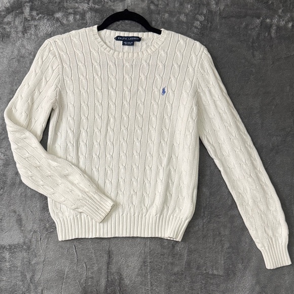 Ralph Lauren White/Cream Cable Knit Sweater 100% Cotton Women's Size Medium - Picture 1 of 6